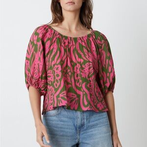 NWT “Candice" Printed Cotton Gauze Top